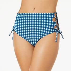 Picnic Gingham High-Waist Lace-Up Bikini Bottoms